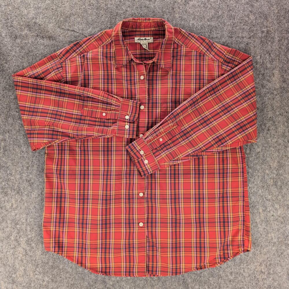 Eddie Bauer Shirt Womens XL Red Plaid Button Up Long Sleeve Cotton Casual
